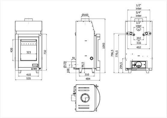 Vesitakkasydän Aquaflam 7 kW, panoraamalasi