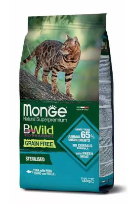 Monge Natural Superpremium BWild Grain Free Formula Sterilised Cat Tuna with hernes 1,5 kg