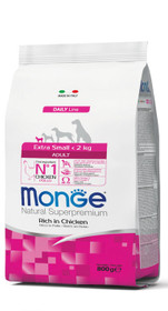 Monge dog adult Natural Superpremium Extra Small kana-riisi alk.