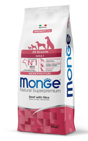 Monge Natural Superpremium Monoprotein All Breeds Adult Beef with Rice 12 kg