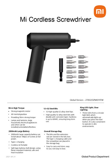 Xiaomi Mi Cordless Screwdriver -akkukäyttöinen ruuvinväännin