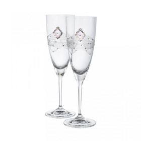 Samppanjalasit- Swarovski kristalleilla/pitsi koristellut samppanjalasit lahjaboxissa, setti