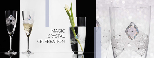 Samppanjalasit- Swarovski kristalleilla/pitsi koristellut samppanjalasit lahjaboxissa, setti