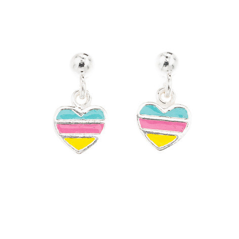 Silver Bar- Rainbow heart, korvakorut