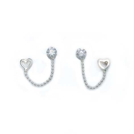 Silver Bar- Combo cz ja sydän, korvakorut hopeaa