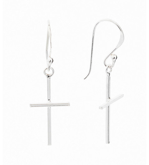 Silver Bar- Simple cross, kullattu hopeakorvakorut