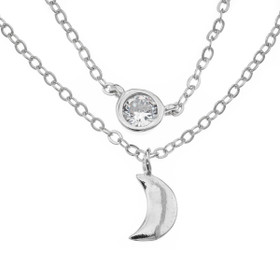 Silver Bar- Tuplaketju cz+kuu, hopeakaulakoru