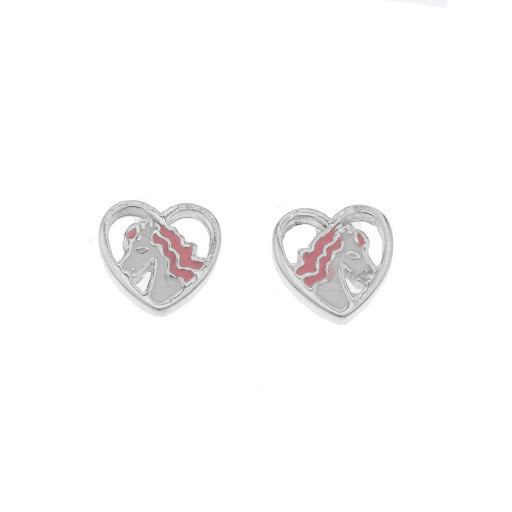 Silver Bar- Pink heppa sydän, hopeakorvakorut