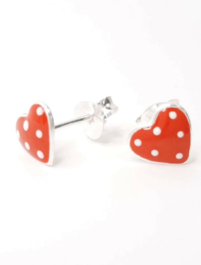 Silver Bar- Polka-sydän, hopeakorvakorut. USEITA VÄREJÄ!