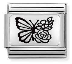 Nomination Italy- Classic, Silvershine Butterfly with Flowers