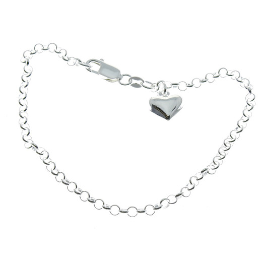  Korutuonti- Papunilkkaketju sydämellä. Nilkkakoru, hopea