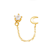 Silver Bar- Kuu+tähti, hopeakorvakorut. Kullattu