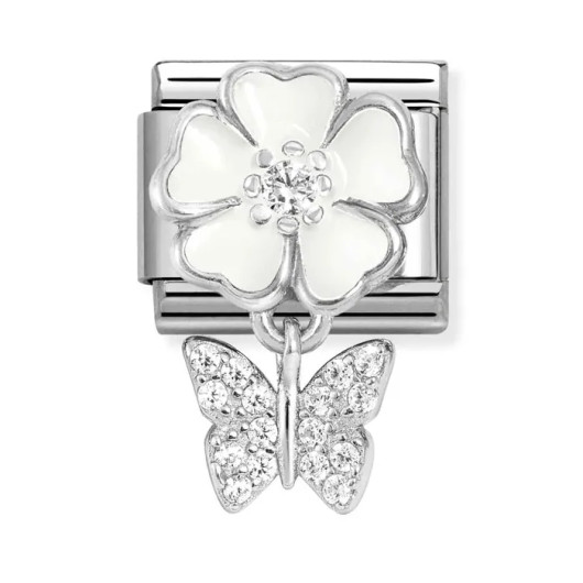 Nomination Italy- Classic Charms, Valkoinen kukka ja perhonen