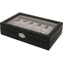 Kellolaatikko- Laatikko 12 kellolle, musta nahka
