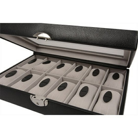 Kellolaatikko- Laatikko 12 kellolle, musta nahka