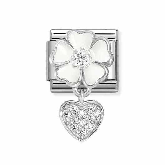 Nomination Italy- Classic Charms, Valkoinen kukka ja sydän