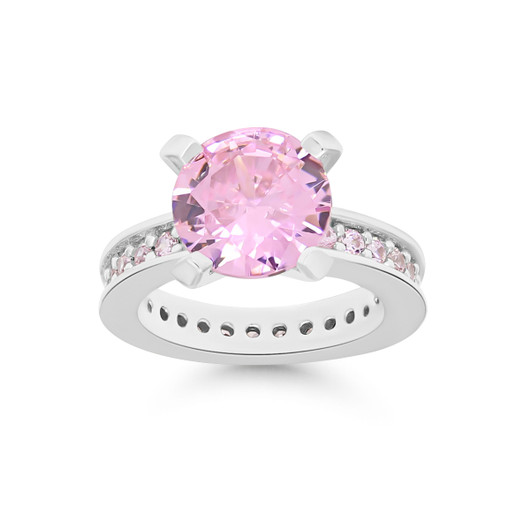 Korutuote Oy- Hopeakastesormus pinkeillä zirkoneilla