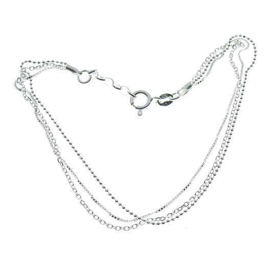  Korutuonti- Kolmeketjuinen nilkkaketju. Nilkkakoru, hopea