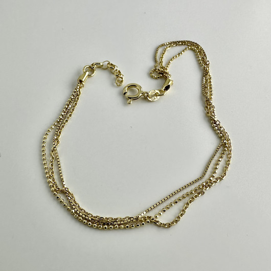  Korutuonti- Kullattu 3-ketjuinen nilkkaketju. Nilkkakoru, hopea