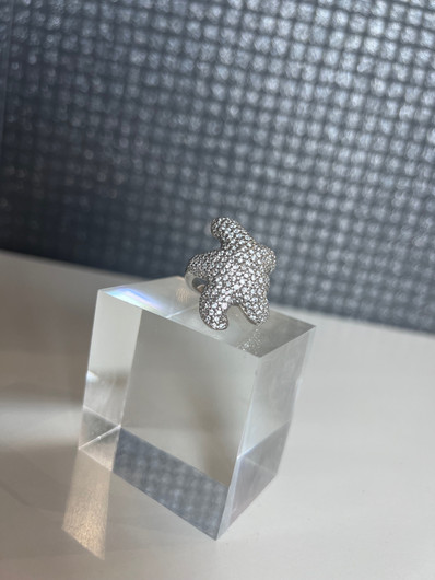 Sormus- Meritähti, rodinoitu hopea. USEITA KOKOJA!