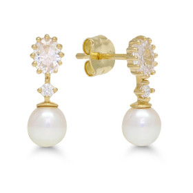 Korutuote Oy- Keltakultainen helmi korvakorut zirkoneilla