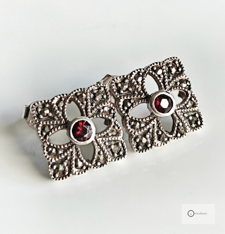 Vanhat Hopeakorvakorut Markasiitit & Punaiset Kivet