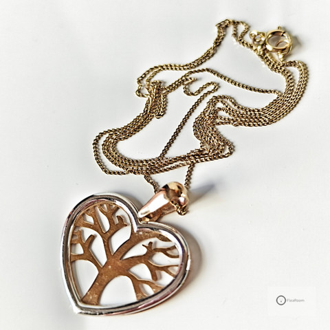 Kaulakoru SydänElämänpuu Riipuksella Kultaa 9 K