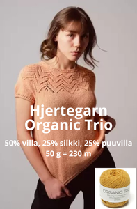 hjertegarn-organic-trio-lanka-ekologinen-merinovilla-luomu-puuvilla-silkki-lanka-neulelanka-kesa-toppi-ylhaalta-alas-neulottu-silkkilanka-merinovilla-puuvillalanka-merinolanka-pitsineule-pusero-neuleohje