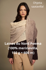 laines-du-nord-poema-100-merinovilla-lanka-liukuvarjatty-merinolanka-huivilanka-kielo-jattihuivi-pitsihuivi-ohje-neuleohje