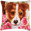 ristipistotyyny-kirjottava-tyyny-paketti-collection-d-art-5213-dog-and-pink-poppies-koira-punaiset-kukat