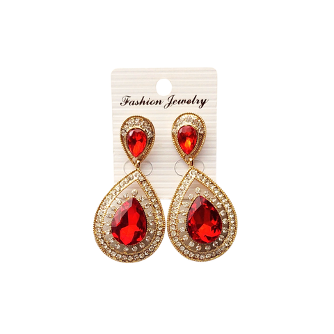 Kauniit kullanväriset koristeelliset punaiset pisarakorvakorut 5,7cm