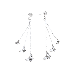 Hopeanväriset pitkät kristalli perhoskorvakorut 8cm