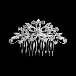 Hopeanvärinen kristalli hiuskampa Kukka