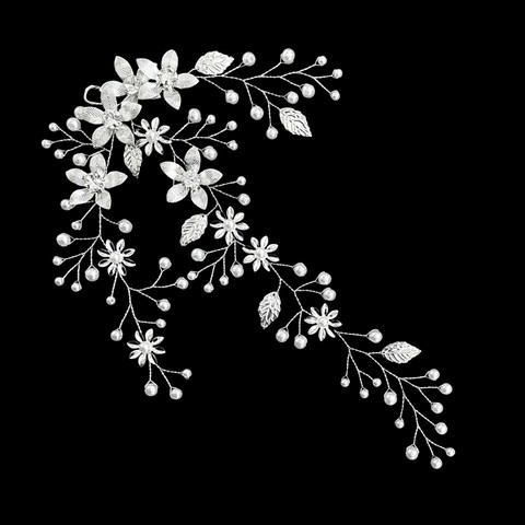 Muotoiltava hopeanvärinen köynnösmäinen metallikukka hiuskoriste