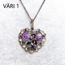 Koristeellinen violetti emaloitu antiikkipronssi sydänkaulakoru