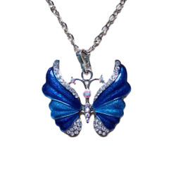 Kaunis emaloitu kimalteleva sininen / turkoosi perhonen kaulakoru