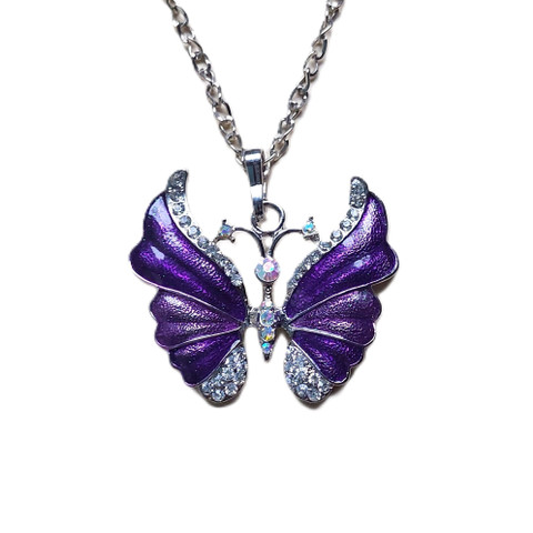 Kaunis emaloitu kimalteleva violetti perhonen kaulakoru