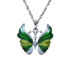 Kaunis emaloitu kimalteleva vihreä perhonen kaulakoru
