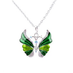 Kaunis emaloitu kimalteleva vihreä perhonen kaulakoru