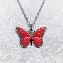 Upea laadukas kimalteleva punainen emaloitu perhonen kaulakoru