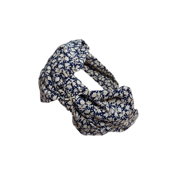 Leveä tummansininen/harmaa kukkakuvioinen rusettipanta