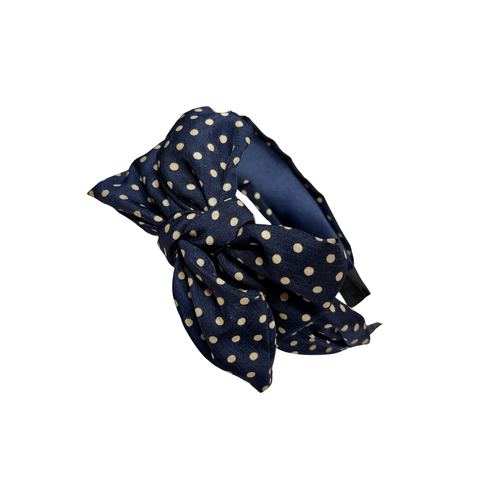 Leveä tummansininen polka dot rusettipanta beigeillä pilkuilla