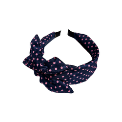 Leveä tummansininen polka dot rusettipanta pinkin värisillä pilkuilla