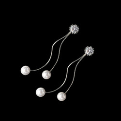 Hopeanväriset roikkuvat 2-osaiset helmikorvakorut kristallitapilla