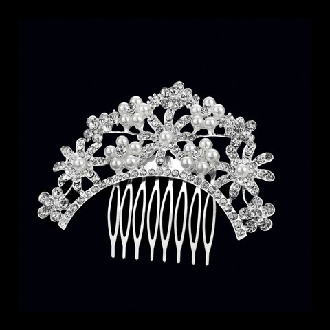 Hopeanvärinen helmikristalli hiuskampa Kukkakaarre