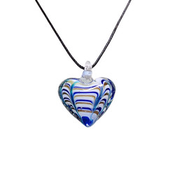 Valkoinen sini-, kultaraitainen lasisydän kaulakoru mustalla nauhalla