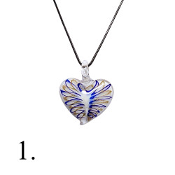 Vaaleapohjainen sini-/kultaraitainen lasisydänkaulakoru ja korvakorut