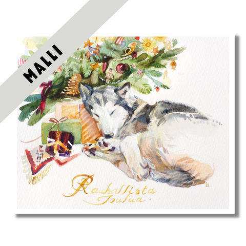 Joulukortti Nukkuva husky