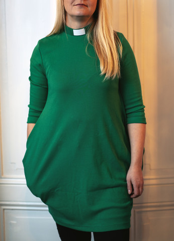 Green tunic with tab collar