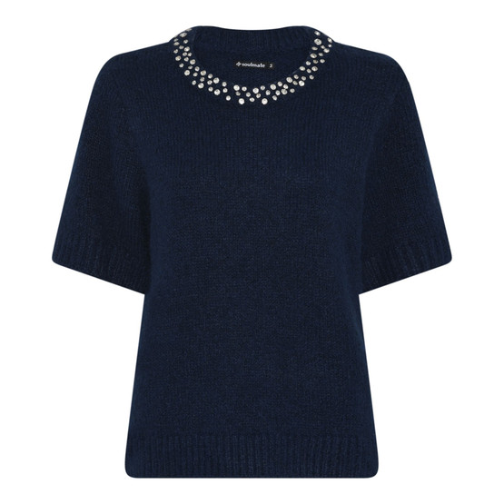 Soulmate Smile 2  lyhythihainen neule Navy 